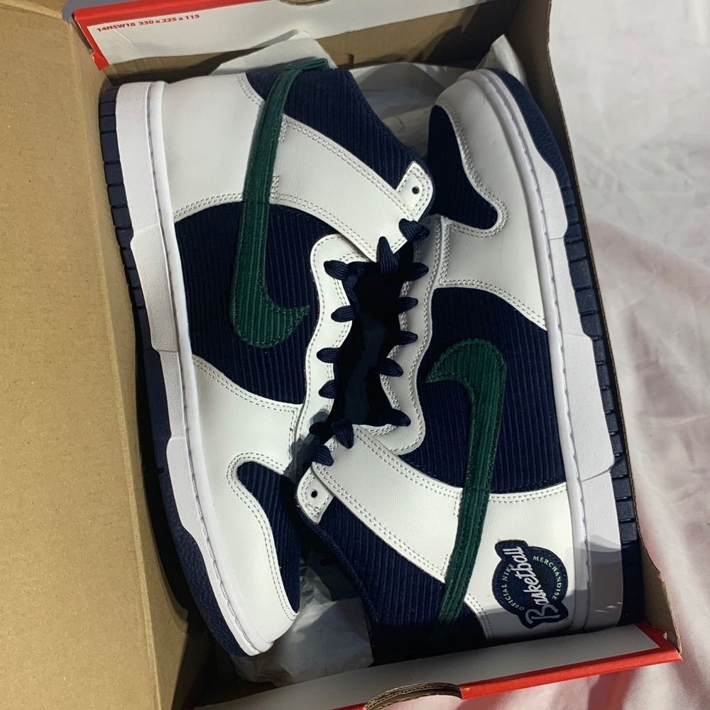 Nike Dunk Hi Premium Embossed College Navy Green White Sneakers Mens‎ 9.5 - Picture 8 of 9